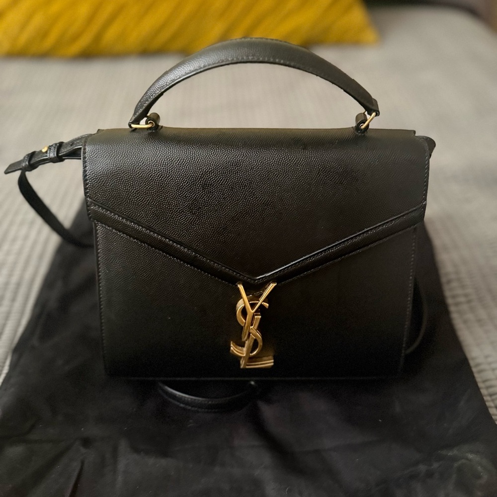 Yves Saint Laurent Elegant Black Satchel with Gold Logo